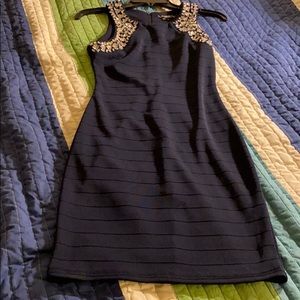 Sequin heart dress navy blue size 7 midi
